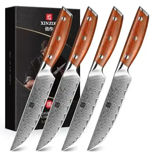 Xinzuo Damaststahl Steakmesser Set 4-teilig mit Rosewood Griff