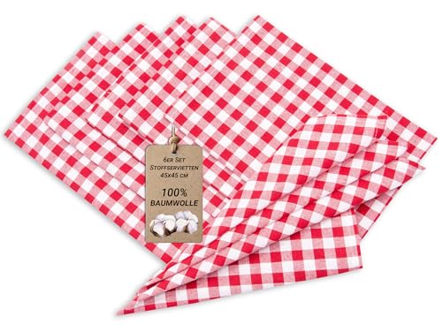 Stoffservietten Zollner 6er Set aus Baumwolle, 45×45 cm, rot-weiß