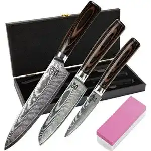 Damastmesser-Set ZEUß 3er mit 32 cm, 24 cm und 20 cm für die Küche