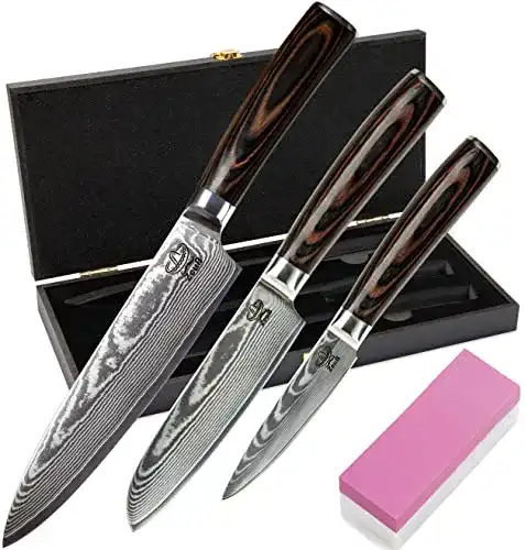 Damastmesser-Set ZEUß 3er mit 32 cm, 24 cm und 20 cm für die Küche