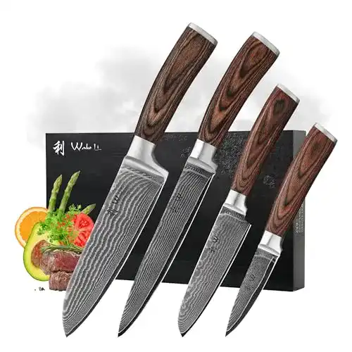 Wakoli Damastmesser Set EDIB 4-teiliges Küchenmesser Set