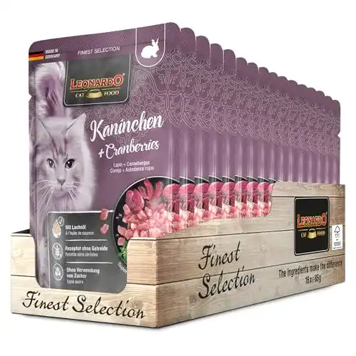 Leonardo Katzenfutter Frischebeutel 16x85g Kaninchen und Cranberries