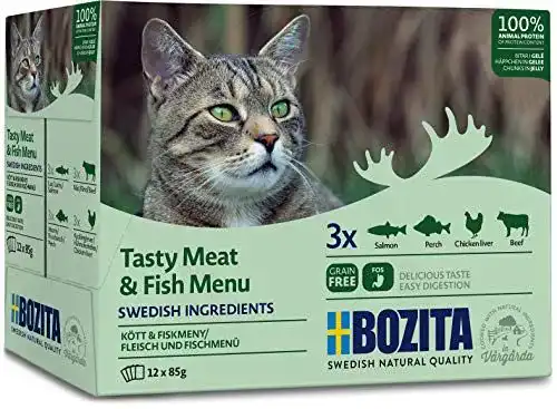 Bozita Katzenfutter Multibox Mixpack mit Lachs, Barsch und Rind