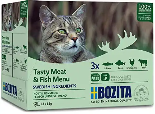 Bozita Katzenfutter Multibox Mixpack mit Lachs, Barsch und Rind