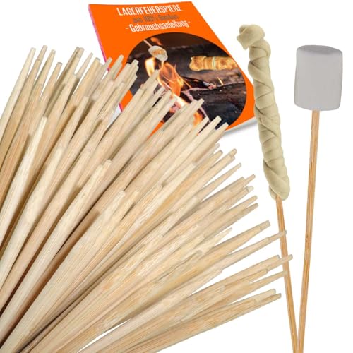 100 Bambus Stockbrot Spieße für Lagerfeuer und Grillen