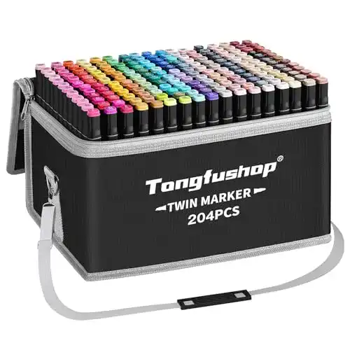 Alkoholmarker Set Tongfushop 204 Stück Doppelseitige Marker für Kunst und Design