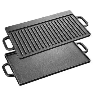 Grillplatte aus Gusseisen mit Griffen, doppelseitig verwendbar