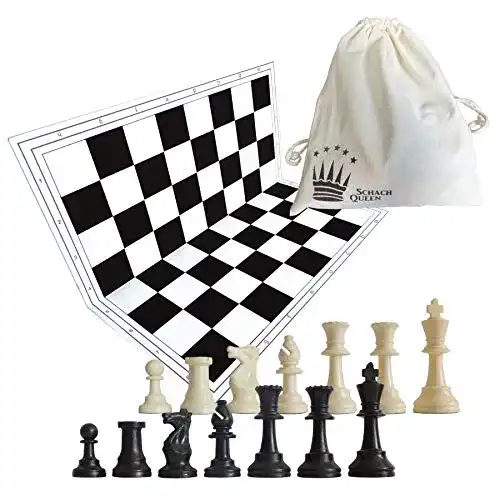 Schachbrett SchachQueen E610 mit Schachfiguren und Baumwollbeutel