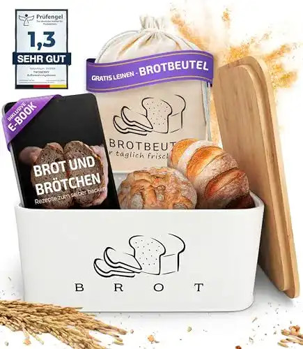 Brotkasten mit Schneidebrett Twoberry in Weiß – praktische Brotbox