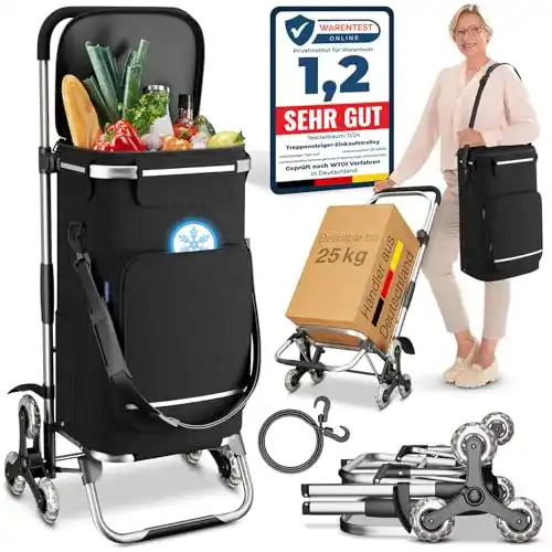 Einkaufstrolley mit Treppensteiger und Kühlfach von maxVitalis