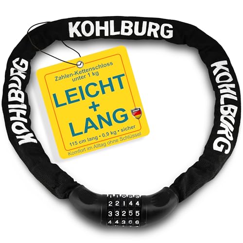 Kohlburg Kettenschloss für Fahrrad mit Zahlencode, 115 cm lang