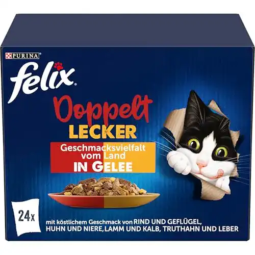 Felix Katzenfutter in Gelee, Sorten-Mix, 4er Pack (4 x 24 Beutel à 85g)