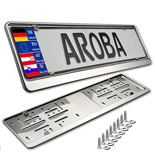 Kennzeichenhalter Aroba 2X aus Edelstahl für Fahrzeuge in Deutschland und EU