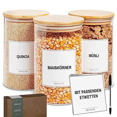 Vorratsgläser Greeano mit Deckel im 3er Set, 1000 ml