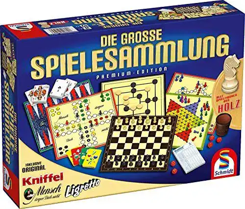 Spielesammlung Schmidt Spiele 49125 mit Holzfiguren und verschiedenen Spielen