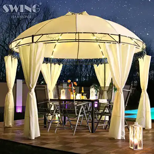 Pavillon aus Metall mit LED Beleuchtung für Garten und Terrasse