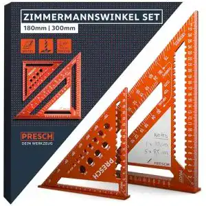 Zimmermannswinkel Presch Set 180mm und 300mm mit Notizfläche und Bohrlehre