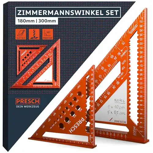 Zimmermannswinkel Presch Set 180mm und 300mm mit Notizfläche und Bohrlehre