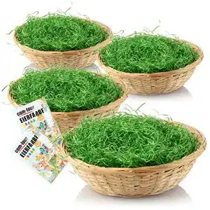 Ostergras Com-Four 4x Bastkörbchen mit Deko-Gras und Eierfarben