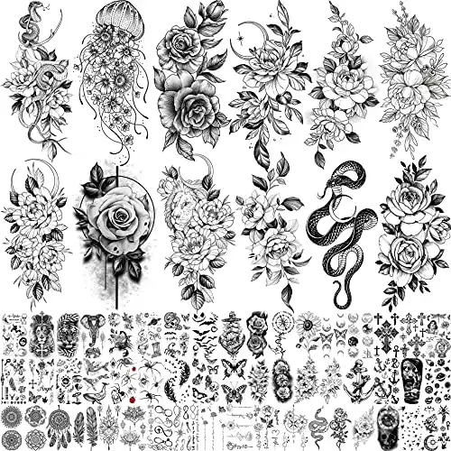 Temporäre Tattoos Bilizar 64 Blatt mit Blumenmotiven für Frauen