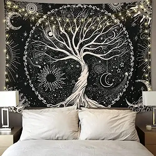 Wandteppich Betylifoy Baum des Lebens mit Mond und Sonne Tapisserie