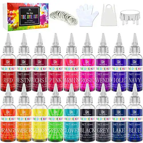 Batikfarben DecorRom Tie Dye Kit mit 18 Textilfarben für Stoffe