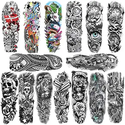 Temporäre Tattoos Qpout – 15 Blätter große Tätowierungen