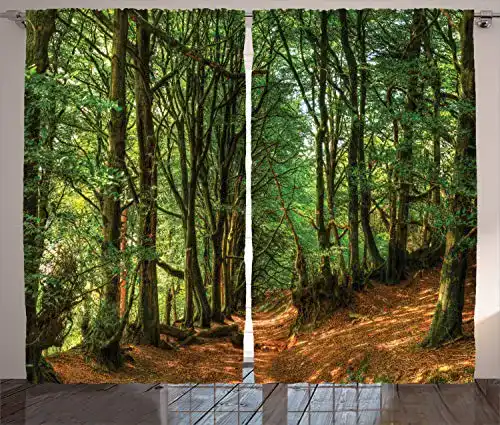 Fotogardinen Abakuhause Wald – Rustikale Gardine für Wohnräume