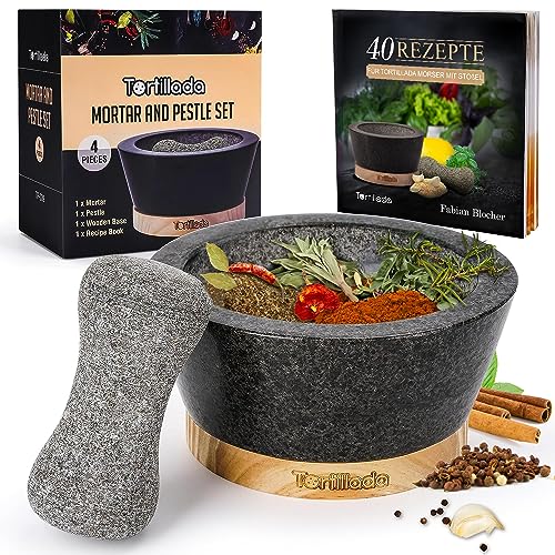 Mörser Tortillada 16 cm XXL mit Stößel aus Holz – Granit Mörser Set