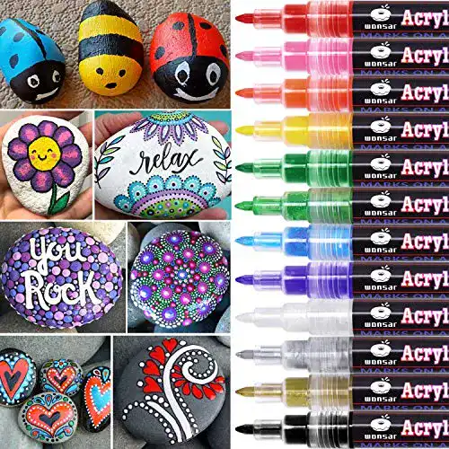 Acrylstifte von Wonsar, 12 wasserfeste Farben für Steine und kreative Projekte