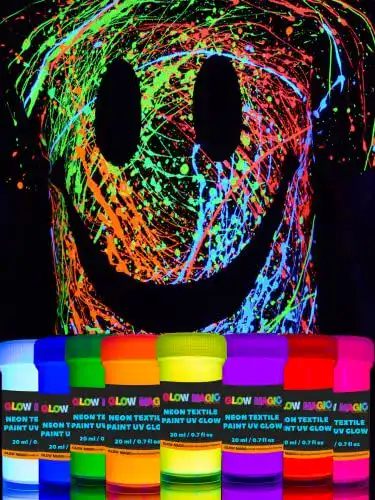 Stoffmalfarbe Set mit 8 waschfesten Neon Textilfarben für kreative Projekte