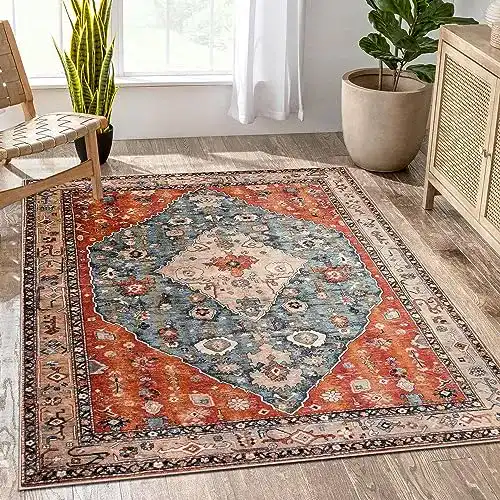 Orientteppich Kimode Boho Teppich für Wohnzimmer, Waschbar, Kurzflor