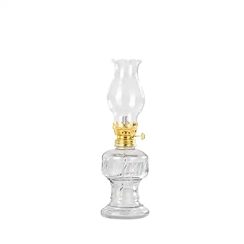 Petroleumlampe Öllampe aus Glas mit goldener Drehfassung 21 cm