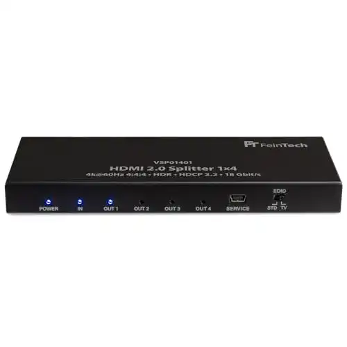 FeinTech VSP01401 HDMI 2.0 Splitter 1 auf 4 für verschiedene Displays