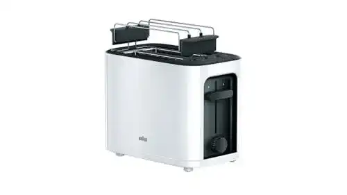 Braun HT 3010 Toaster in Weiß mit Doppelschlitz und Brötchenaufsatz