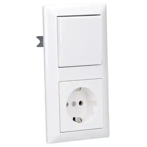 Jung Komplettset Serie AS: Steckdose A1520WW, Wippschalter 506U, Wippe AS591WW, 2-Fach Rahmen AS582WW