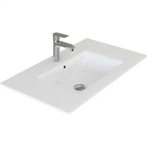 Waschbecken VILSTEIN Keramik 82 cm Einbau mit Überlauf in Weiß