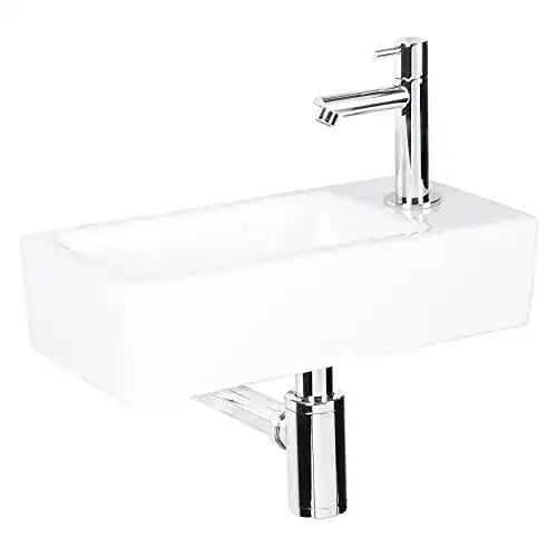 Differnz Helios Mini Waschbecken aus Keramik in Weiß mit Chromarmaturen