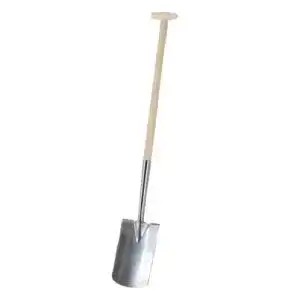 Edelstahl-Gärtnerspaten mit Tritt und Esche-T-Stiel 76 cm