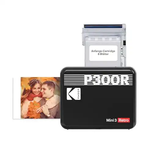 Kodak Mini 3 Retro Fotodrucker – Mobiler Schwarz-Weiß-Drucker (7,6×7,6cm)