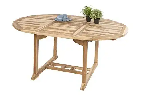 Ausziehbarer Gartentisch mit Schirmloch aus Teakholz
