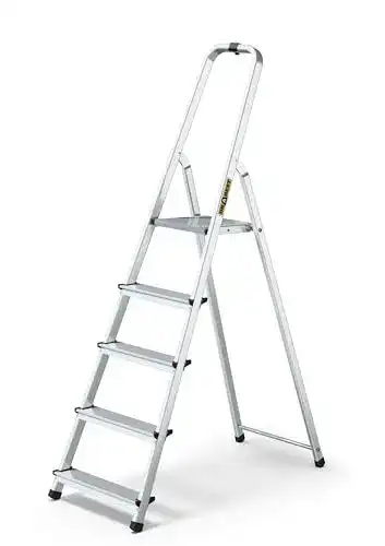 Aluleiter Drabest klappbare Trittleiter mit 5 Stufen und Ablage