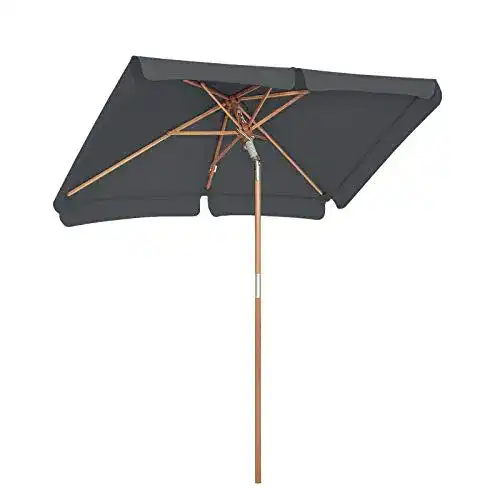 Rechteckiger Balkonschirm von Songmics mit Holzschirmmast, 200 x 125 cm