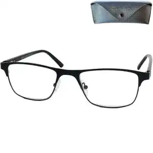 Herren Metall Lesebrille mit rechteckigen Gläsern und Etui
