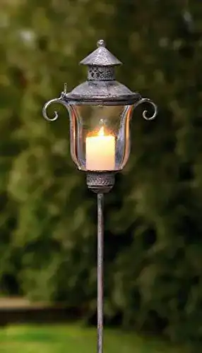 Grablaterne mit Erdspieß aus Metall und Glas im Antik Design