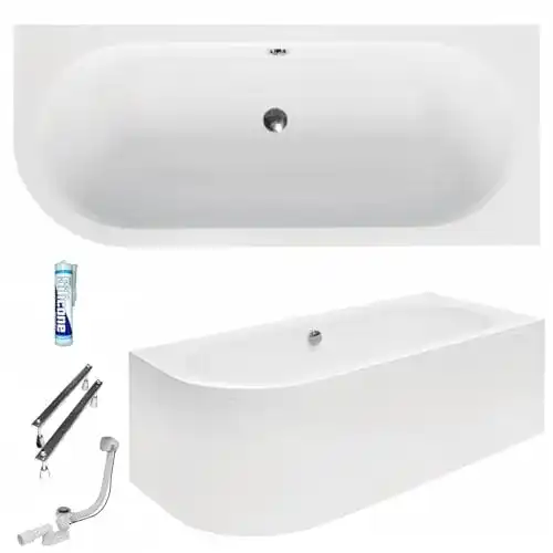 Eckbadewanne Ecolam Avita 180×80 cm mit Schürze und Ablaufgarnitur