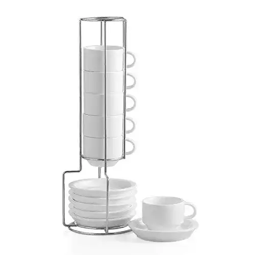 Espresso-Tassen von Sweejar mit Untertassen, stapelbar aus Porzellan