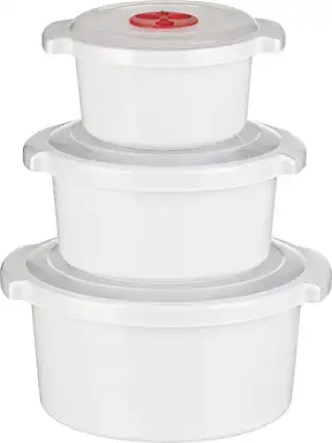Mikrowellengeschirr Kigima Set mit Dampfventil 0,5L, 1L, 2L Rot/Weiß