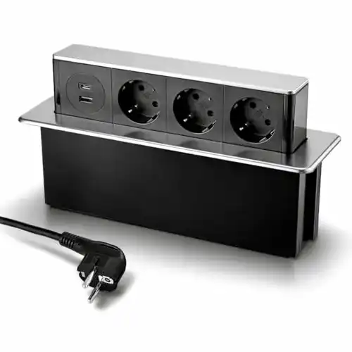 Versenkbare Steckdose mit 3 Steckdosen und USB-Anschlüssen