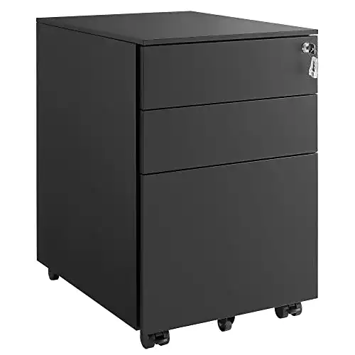 Rollcontainer mit 3 Schubladen für Schreibtisch, schwarz, abschließbar